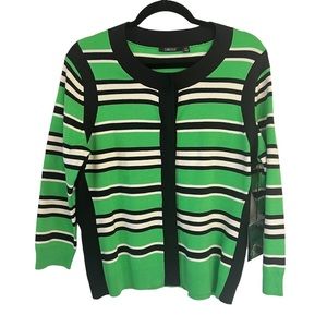 Carlisle NWT Womens Cardigan 56% Silk Sweater Size XL Black Green Striped